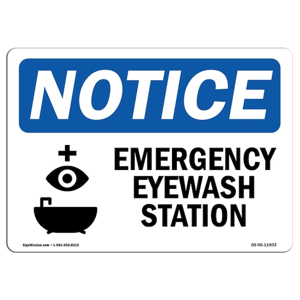 OSHA Notice Sign, 3.5" Height, Emergency Eyewash Station Sign With Symbol, Landscape, 10PK
